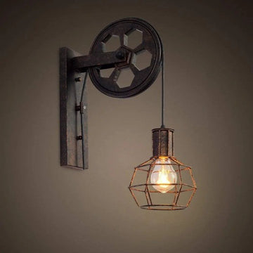 Loft Industrial Retro Wall Lamp Single Head Lifting Pulley Light Fixture jorunhe.com